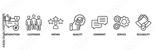 Fototapeta Feedback icon set vector illustration for satisfaction, customer, rating, quality, comment, service and reliability