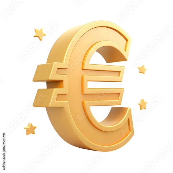 Fototapeta Golden Euro Symbol With Stars isolated on a transparent background