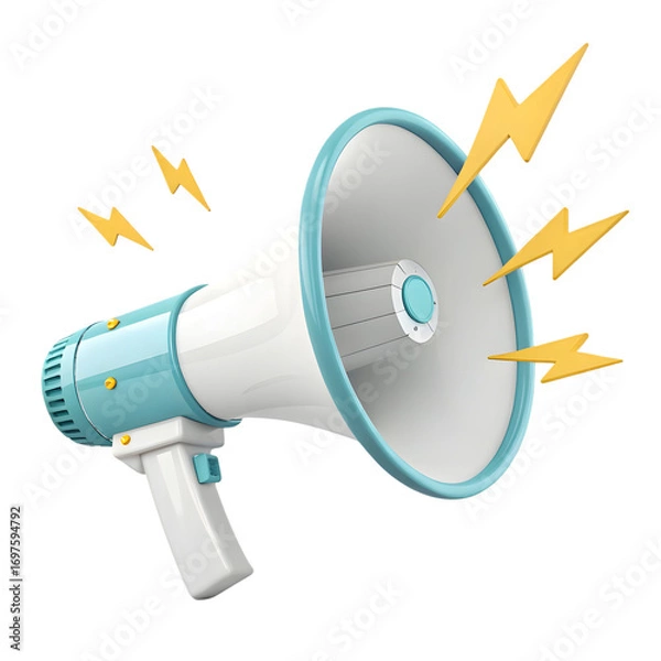 Fototapeta Megaphone with lightning bolts isolated on a transparent background