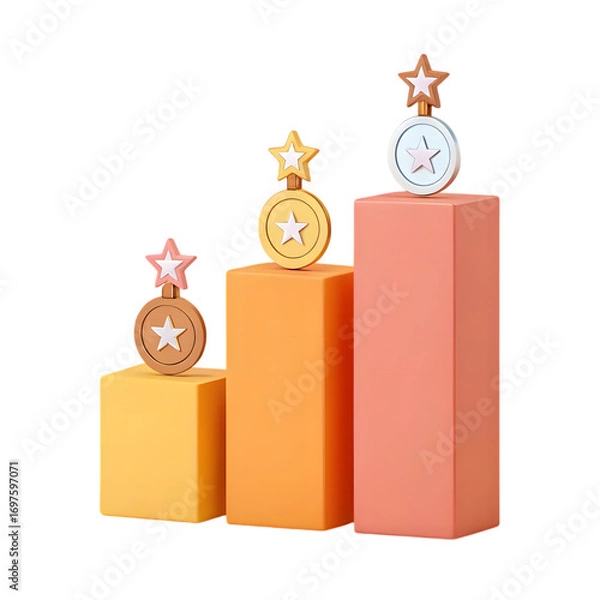 Fototapeta Podium with Stars and Coins isolated on a transparent background