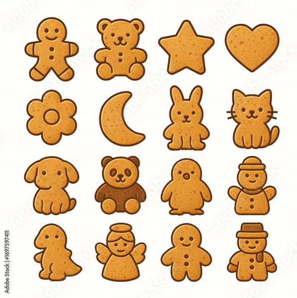Fototapeta Doll-Shaped Cookie Vector Icon Set