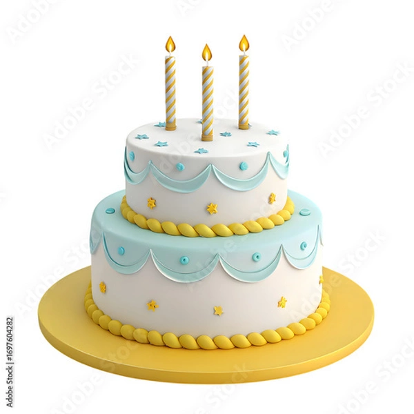 Fototapeta Two Tier Birthday Cake With Candles isolated on a transparent background