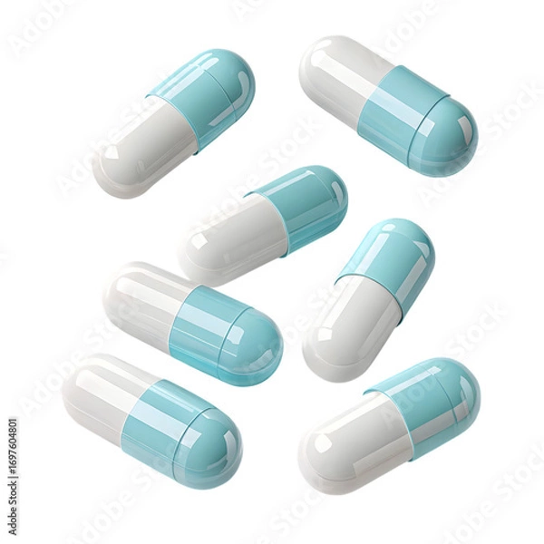 Fototapeta White and blue capsules isolated on a transparent background