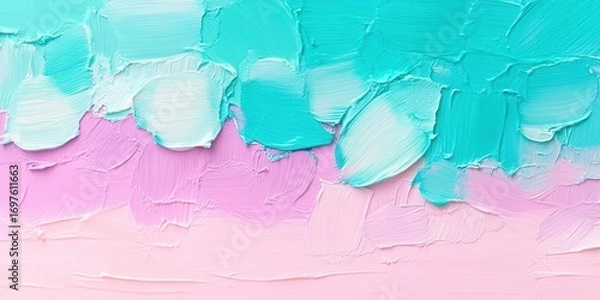 Fototapeta An abstract painting featuring thick brushstrokes in a vibrant color palette.