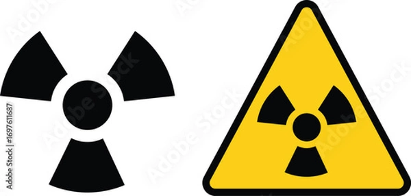 Obraz Three radiation hazard symbols showing different styles. nuclear Radiation chemical biological icon set, Toxic sign, Biohazard symbol, Vector illustration
