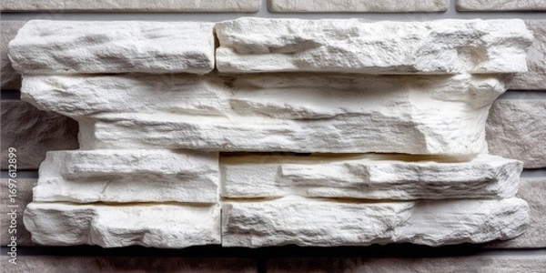 Fototapeta The white stone wall presents a captivating texture, creating a striking visual impact with its layered details.