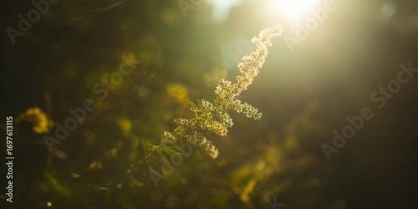 Fototapeta A beautiful display of wildflowers, illuminated by the warm afternoon sunlight.