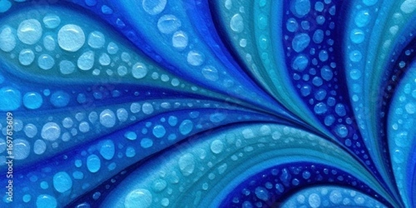 Fototapeta Vibrant abstract artwork featuring flowing blue hues and water droplets, perfect for a calming atmosphere.