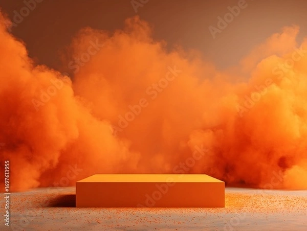 Fototapeta Orange Podium Surrounded by Orange Smoke