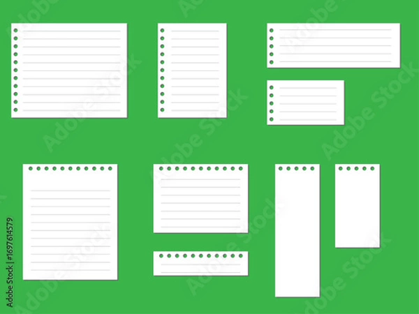 Fototapeta 罫線の入ったシンプルなメモ用紙のフレームセット（白）
