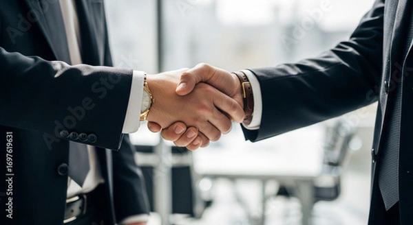 Fototapeta Handshake between two business partners in formal suits
