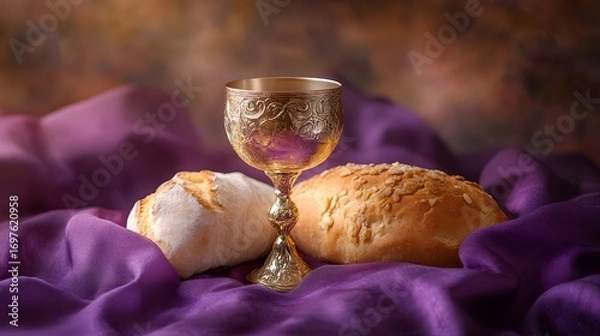 Obraz still life with wine and bread