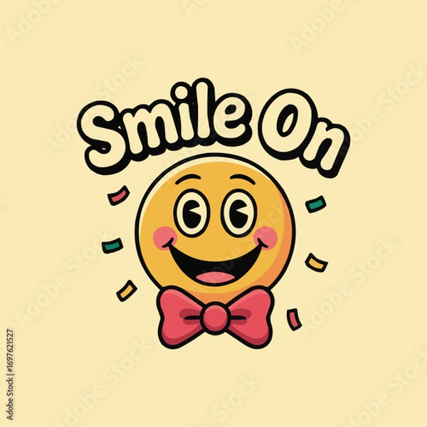 Fototapeta Cheerful Smiley Face with Bow Tie Spreading Positivity and Joyful Vibes, a Fun Celebration