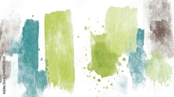 Fototapeta Abstract watercolor paint strokes in shades of teal, lime green, and muted brown