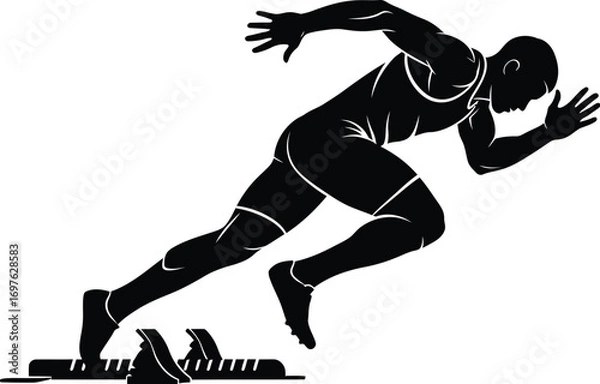 Fototapeta Silhouette of a sprinter running from starting blocks vector illustration
