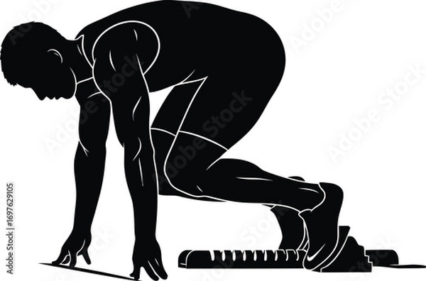 Fototapeta Silhouette of a sprinter in starting position vector illustration