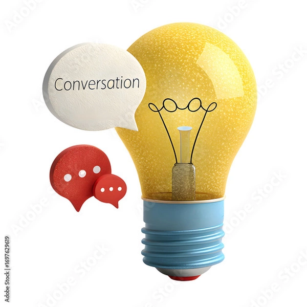Fototapeta Conversation idea lightbulb communication discussion chat bubble creative innovation talk illustration, isolated on transparent background