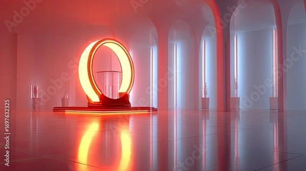 Fototapeta Empty, futuristic, glowing red ring