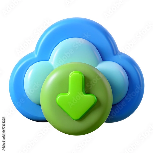 Fototapeta Cloud download storage data transfer backup network computing service technology icon app illustration, isolated on transparent background