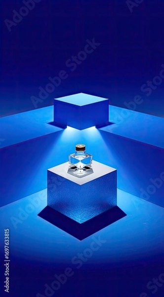 Fototapeta A  blue-lit,  geometric  display  with  a  hourglass