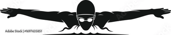 Fototapeta Silhouette of a swimmer in butterfly stroke, showcasing strength and determination