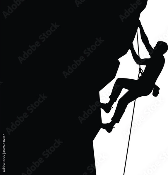 Fototapeta Silhouette of a rock climber scaling a cliff, challenging limits of endurance