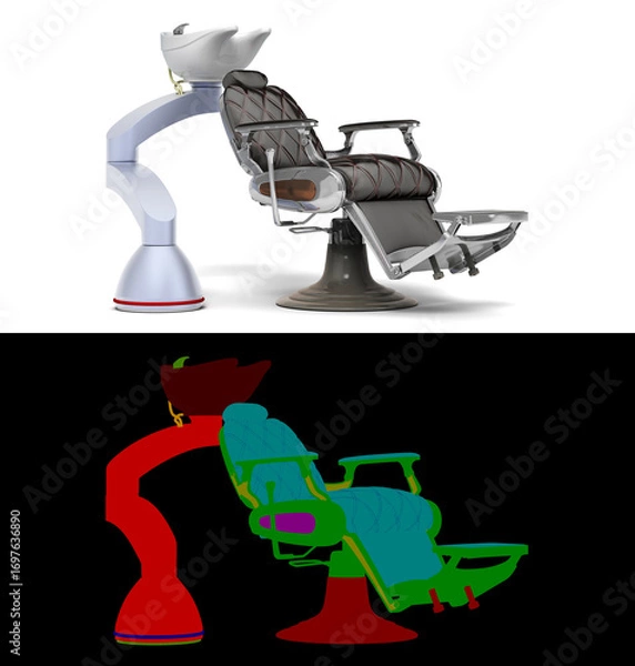 Fototapeta Modern Barber Chair 3D Render modern barber chair with Integrated Sink on white background with alpha