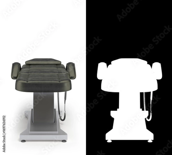 Fototapeta new black leather cosmetology chair with adjustable positions front view 3d render on white with alpha