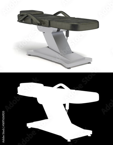 Fototapeta new black leather cosmetology chair with adjustable positions perspective view 3d render on white with alpha