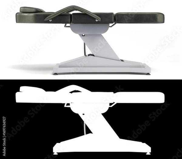 Fototapeta new black leather cosmetology chair with adjustable positions right view 3d render on white with alpha