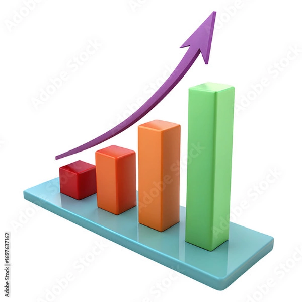 Fototapeta Growth chart bar graph business finance data analysis marketing success arrow infographic increase illustration, isolated on transparent background