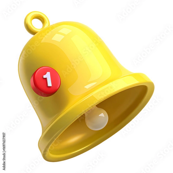 Fototapeta Notification bell yellow alert reminder message new update icon symbol attention attention bell illustration, isolated on transparent background