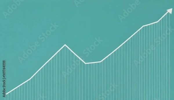 Fototapeta Abstract business growth chart with upward trending line graph indicating success and progress in financial markets and data analysis on a teal background
