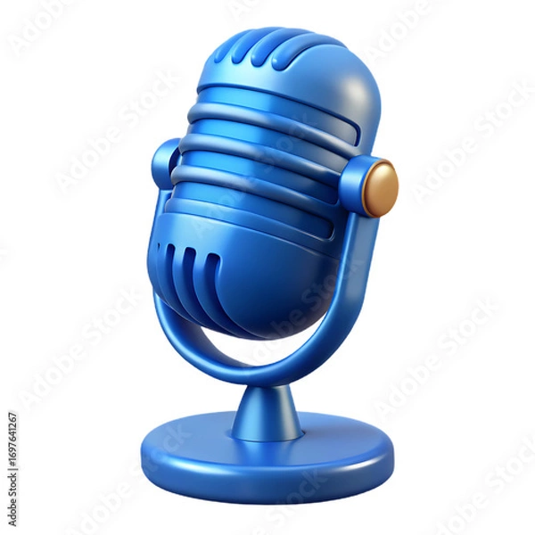 Fototapeta Retro blue microphone isolated on transparent background for audio recording and broadcasting