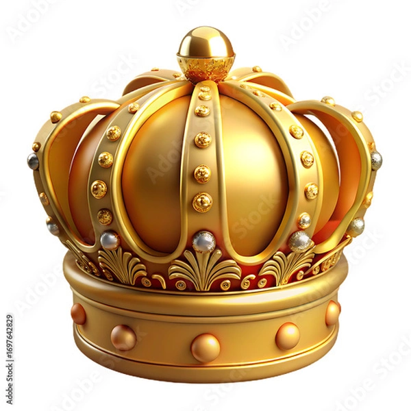 Fototapeta Ornate golden royal crown with intricate details isolated on transparent background