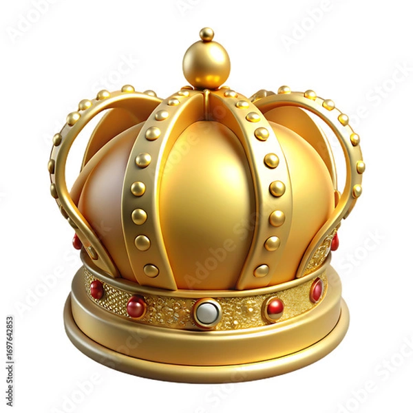 Fototapeta Ornate golden royal crown with intricate details and colorful jewels isolated on transparent background
