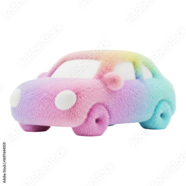 Fototapeta Colorful fluffy toy car isolated on transparent background, a cute and soft plush