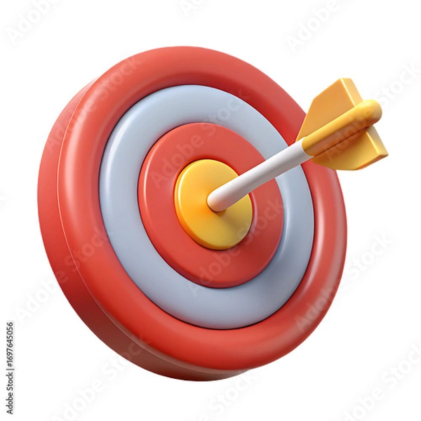 Fototapeta 3d rendering of a bullseye target with an arrow hitting the center isolated on transparent background