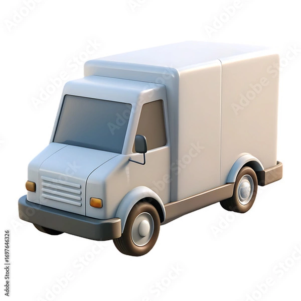 Fototapeta A white delivery truck with a large cargo box isolated on transparent background