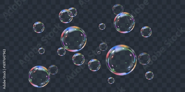 Obraz Realistic colorful soap bubbles on transparent background