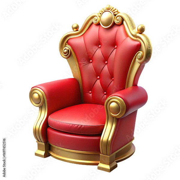 Fototapeta Ornate red and gold throne chair with tufted upholstery isolated on transparent background
