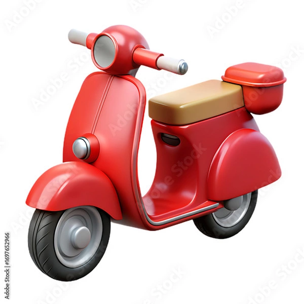 Fototapeta Classic red vintage scooter with a tan seat and rear storage box isolated on transparent background