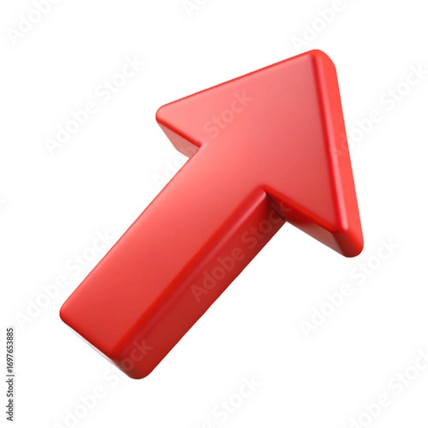 Fototapeta Bright red 3d arrow pointing upwards and to the right isolated on transparent background