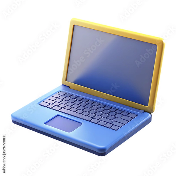 Fototapeta A colorful blue and yellow toy laptop computer isolated on transparent background
