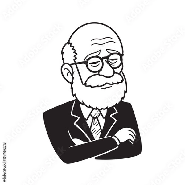 Fototapeta Old person in formal suit black and white vector illustration portrait elegant classic digital artwork