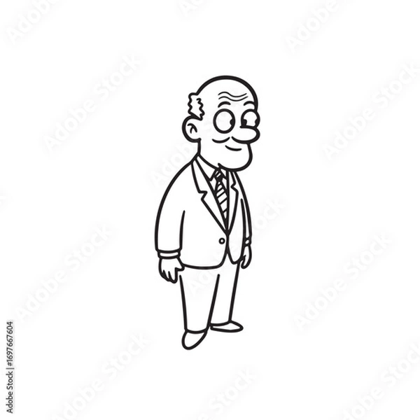 Fototapeta Old person in formal suit black and white vector illustration portrait elegant classic digital artwork