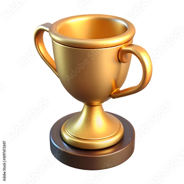 Fototapeta Golden trophy cup with handles on a circular base isolated on transparent background