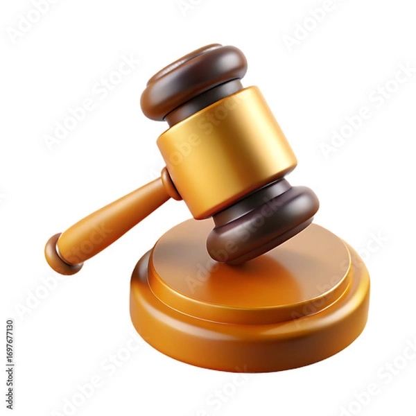 Fototapeta Wooden gavel and sounding block symbolizing justice and legal decisions isolated on transparent background