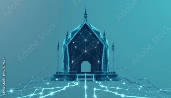 Obraz Futuristic Digital Temple with Connecting Lines