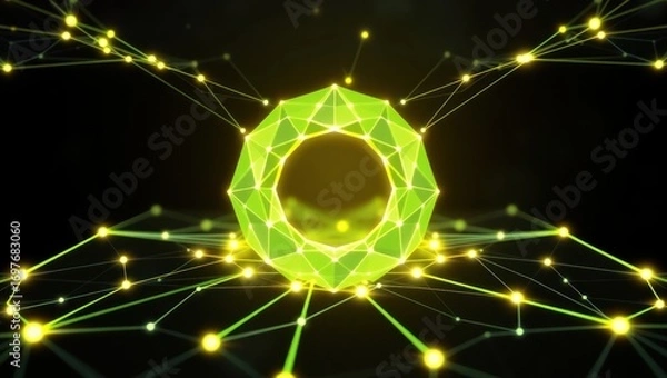 Obraz Futuristic glowing green ring with digital network background